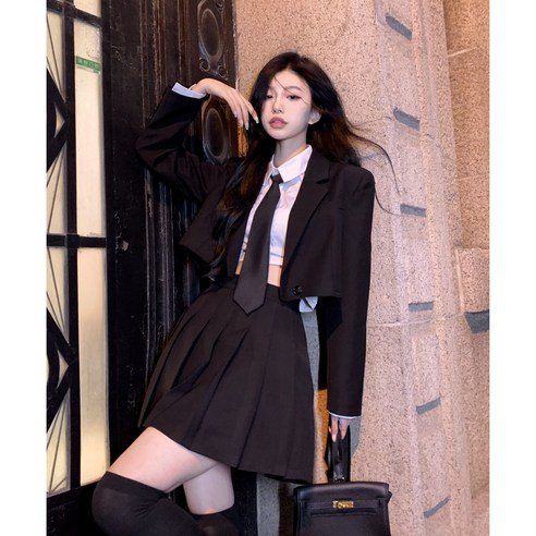 아카데미풍 jk 미니 슈트 코트 여춘추 2022년 고급감 블랙 기질 슈트 숏 코트