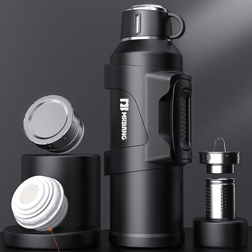 LOVFIR 휴대용 316 스텐 대용량 보온병 친환경 원터치 텀블러, 1200ml, 블랙