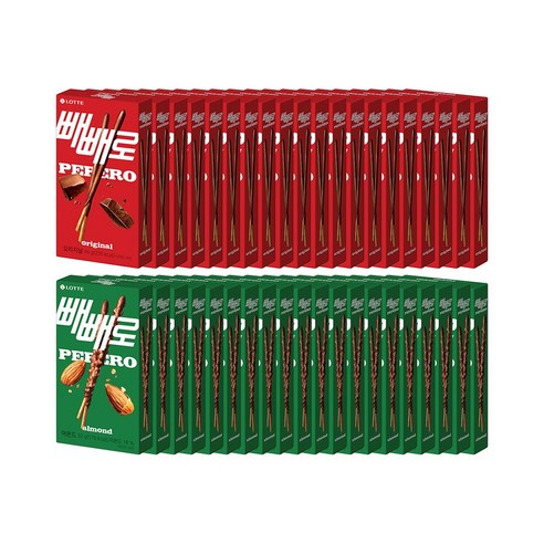 롯데 초코 빼빼로 +아몬드 빼빼로, 37g, 40개