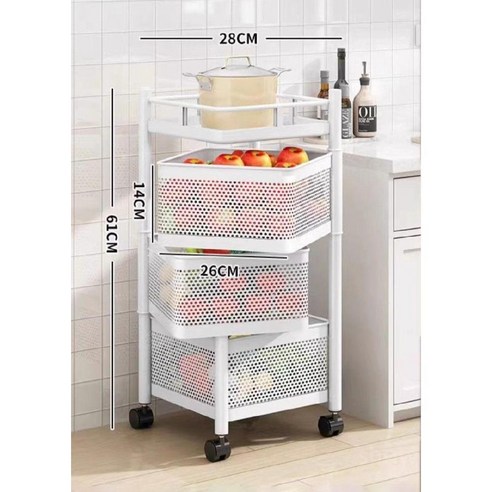 트롤리 네모 회전 주방서랍 웨건 기저귀정리함 이동 서랍 카트, F. 화이트 3단