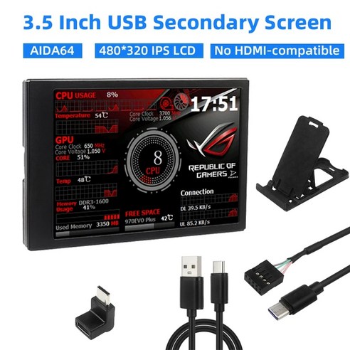 3.5 인치 USB C IPS 보조 화면 HDMI 호환 가능 480x320 LCD AIDA64 컴퓨터 노트 북 윈도우 11 10 7 SUB 모니터용, [03] Option 3