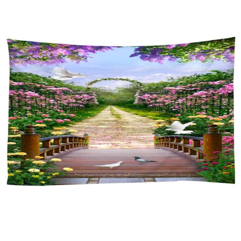 폴리 에스터 교수형 담요 통로 풍경이있는 꽃 피크닉 매트 생생한 색상 태피스트리 벽걸이 비치 타월, 150x150cm, {"수건소재":"폴리 에스터"}