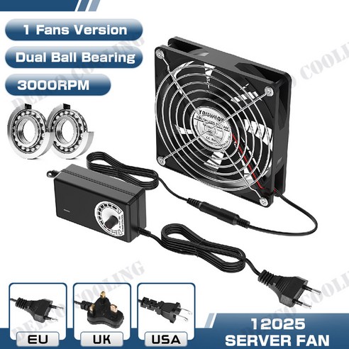 120mm 3000RPM 선풍기 냉각 컨트롤러 12cm 12V 220V Btc 기계 섀시 워크스테이션 캐비닛 라디에이터 서버 선풍기, 5) 1 Fan Dual Ball - 없음 RGB-US