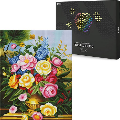 디패스트 보석십자수 DIY 40X50cm 구슬 비즈 공예 액자형 캔버스형 집들이선물 세트, 1세트, DF-706 알록달록 모란