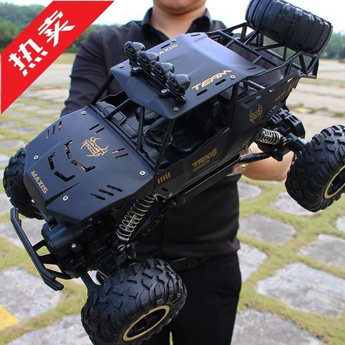 해외직구 4륜 구동 산악 드리프트 오프로드 지프 RC카 밀리터리 방수 사륜, 블랙 37cm 1:14 배터리 2개
