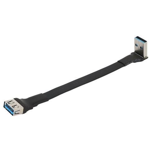 Retemporel USB 3.0 케이블 플랫 연장 남성-여성 데이터 직각 90도 USB3.0 연장기 코드 10cm, 1개, 검은 색