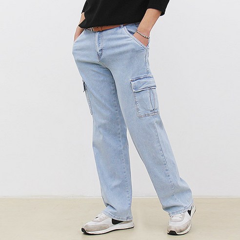 [OKㅣ강추] 핏콕 남성용 스판 히든밴딩 포켓 워싱 카고 와이드 청바지 [OKNOWㅣ추천상품]