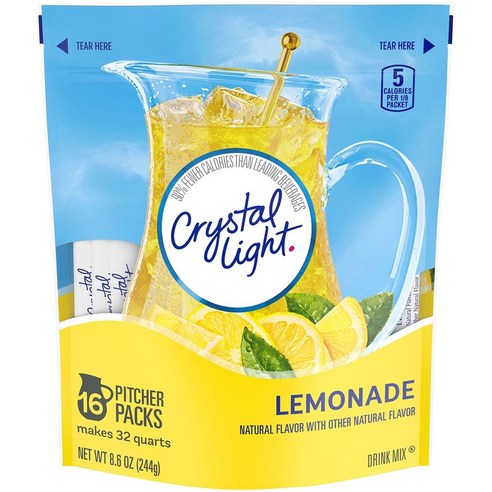 [미국직배송]크리스탈 라이트 레모네이드 드링크 믹스 피쳐팩 16개 대용량 Crystal Light Natural Lemonade Drink Mix-16xt, 244g