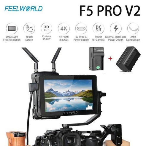 필월드 Feelworld f5 pro v2 5.5 인치 터치 스크린 dslr 카메라 필드 모니터 3d lut 4k hdmi 무선 전송 led 라이트, f5 프로 v2 키트 1