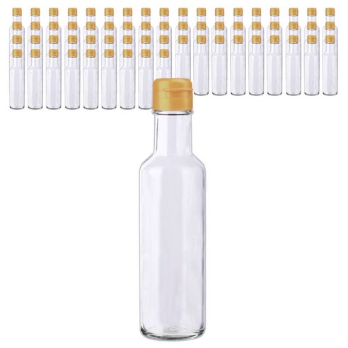 가인글로벌 원형기름병180 투명 유리병, 원터치캡(소) 골드, 64개, 180ml