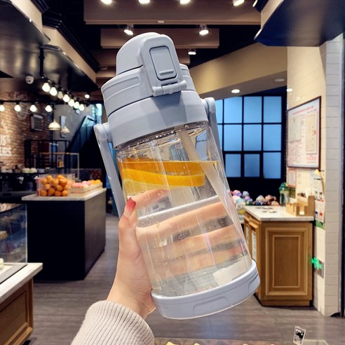 1.8L 대용량 플라스틱 컵 남녀 규모 휴대용 물컵 빨대 핸디 컵 야외 스포츠 물병, 블루(스몰 1450ml)