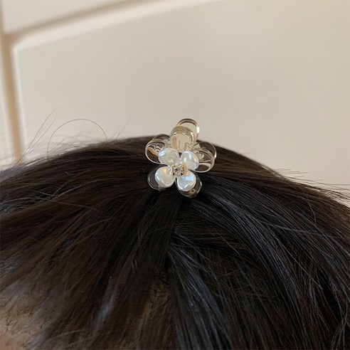 LING 한국 수입 진주 쉘 화이트 작은 꽃 투명 클립 작은 클립 스크래치 꽃 머리핀 레이디 클립