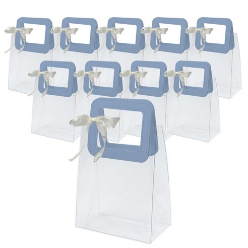 PVC 투명 쇼핑백 구디백 답례품 손잡이 가방, 블랙-소형 (V75), 10개