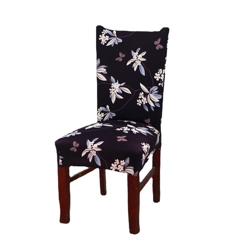 탄성 식사 의자 커버 결합 된 의자 커버 단색 간단한 현대 가구 의자 커버 호텔 의자 커버, 꽃 비행 접시 댄스 블랙, 适合普通椅子