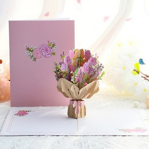 알파벳샵 3D 꽃다발 입체 팝업 카드, 핑크꽃다발 팝업카드
