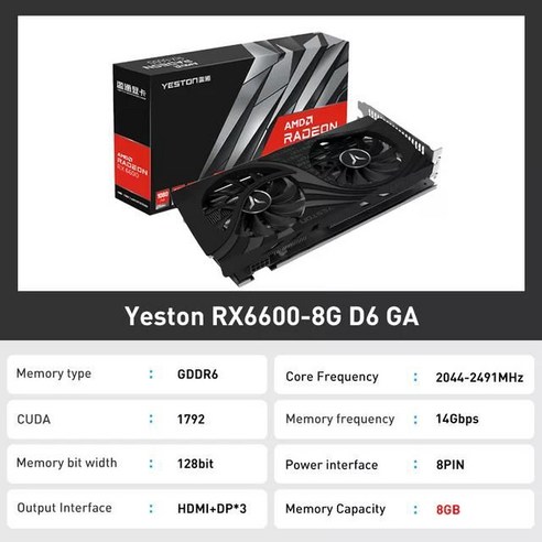 YESTON 게임용 AMD GPU 비디오 카드 RX6800XT RX6600 RX6650XT RX6750XT RX6500XT 데스크탑 100% 신제품, 없음, 2.RX6600-8G D6 GA