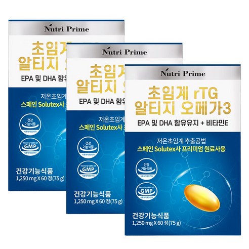 오메가3  뉴트리프라임 저온초임계 rTG 알티지 오메가3 1250mg 60정 기억력개선 혈행개선 영양제, 4개