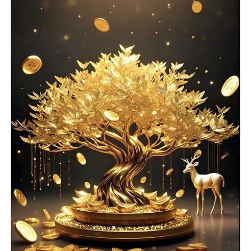호우맘 액자 캔버스형 보석십자수 DIY 키트 40 x 50 cm, 1개, HM-110 황금나무아래