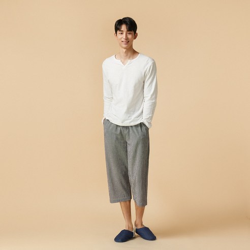 [JAJU/자주] 남 코튼블렌드 체크 7부 팬츠_블랙