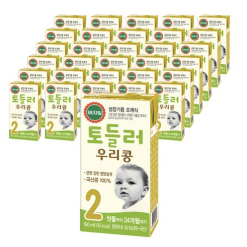 베지밀 토들러 우리콩 2단계 유아식 두유 190ml, 원액두유, 16개