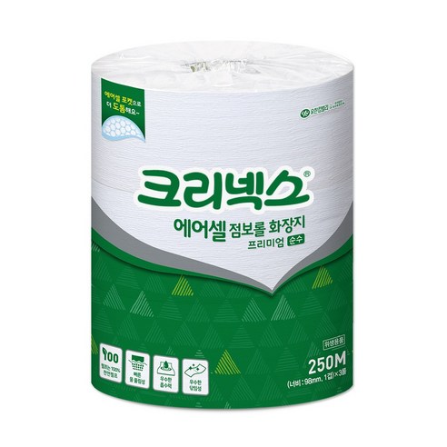 크리넥스 1겹 에어셀 점보롤 프리미엄 순수 화장지 250m, 3롤, 1개