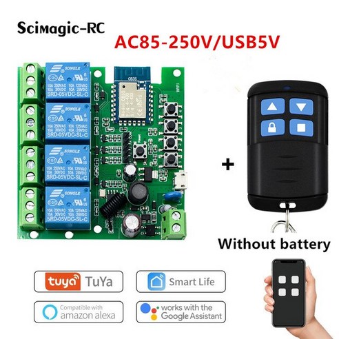 Tuya-4 채널 스마트 와이파이 무선 건식 접촉 릴레이 스위치 모듈 앱 원격 제어 알렉사 구글 홈과 함께 작동, 02 AC 85-250V RF