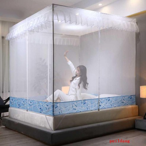 puildaug 모기장 커버 접이식 성인 가을 지퍼 침대 유형 1.5m1.8m 평방 탑 더블 가구, 블루(가을모기장)(A)더블도어 1.0m(3.3ft)침