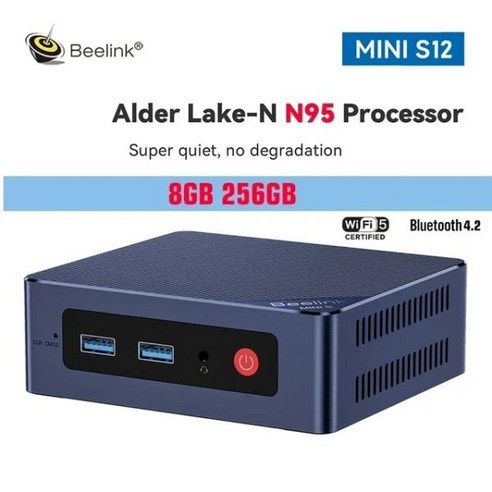 게이밍본체 Beelink 데스크탑 게이밍 컴퓨터 윈도우 11 미니 PC 인텔 셀러론 N5095 S12 프로 N95 N100 DDR4 8GB 128GB 256GB 16GB 500GB, 선택02. UK, N95 8GB 256GB WIFI5