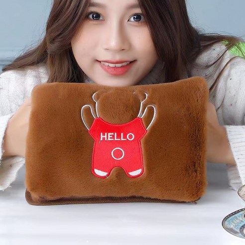 온수봉지 충전식 방지 온수봉지 난방 벨벳 지퍼 전기난방 핸드백 이미 물을 주입하여 바구니 취향 지퍼 물봉지(무 커버) + 방지 클립 충전, 뒷모습 곰 다크 브라운+폭발 방지 클립 충전