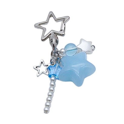 다목적 젤리 스타 키 링 5 포인트 스타 키 체인 분리 가능한 전화 끈, 파란색