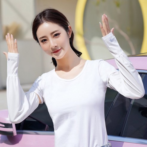 DFMEI 여름 썬 스크린 아이스 실크 핸드 슬리브 하프 핑거 암 가드 얇은 느슨한 여성 UV 보호, 색깔1