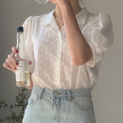 여성 여름 러블리 레이스 자수 반팔 셔츠 상의 Women's Shirts