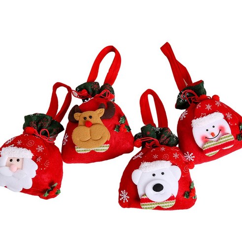 DKaony 4 PCS 크리스마스 사탕 가방 Drawstring 사과 3D 디자인 눈사람 산타 순록 곰 파티에 대 한, 눈송이 노인 + 눈사람 + 사슴 + 곰