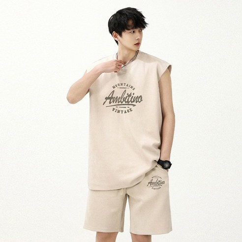 반바지 남성 어바인 운동복 오버핏 바캉스 라운드 나시+밴딩 팬츠 트레이닝 세트 Best Top3