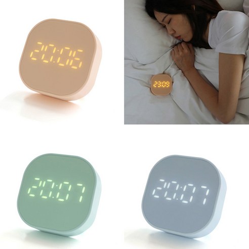 무소음 LED 탁상시계 미니 알람시계 디지털 온도 자석 카운트타이머 3color, 민트