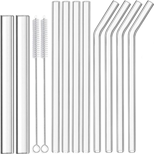 ALINK 재사용 가능한 유리 빨대 대형 투명 보바 빨대 2개 버블 티 팝핑 타피오카 진주용 와이드 스무디 8개 클리닝 브러시 2개 포함179546