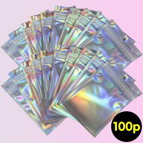 오로라 홀로그램 지퍼백 선물 포장 100p 5종, 10.5x15, 100매