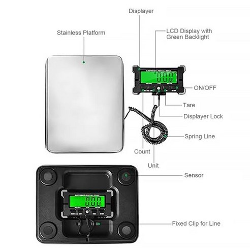 LCD 백라이트 디스플레이 전자 우편 체중계 스테인레스 스틸 바닥 휴대용 디지털 플랫폼 200KG, 한개옵션0