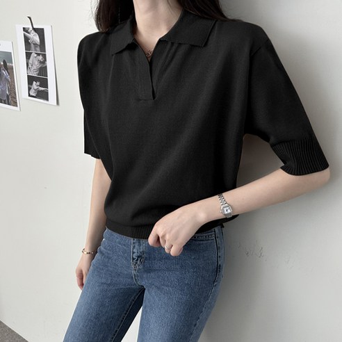 바이단미 MADE 여성 니트 베스트 스웨터 반팔 기본 심플 베이직 데일리 오픈 카라 니트
