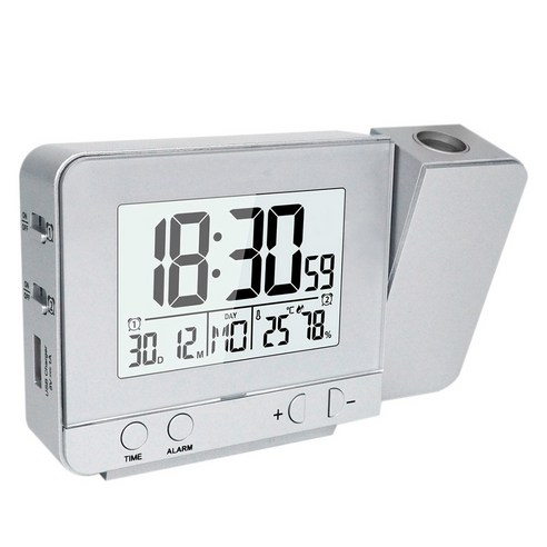 노 브랜드 침실 용 프로젝션 알람 시계 무선 실내 온도계 온도 습도 모니터 게이지, 하얀색