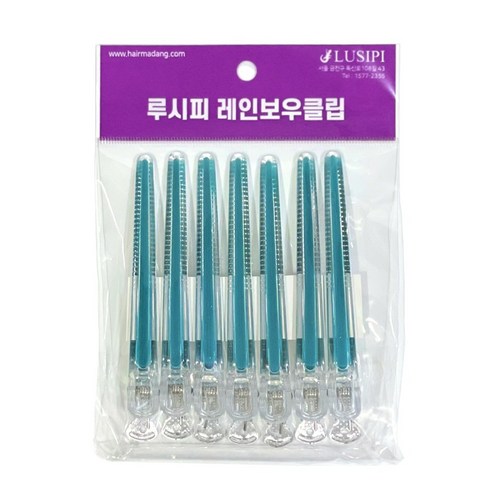 루시피 레인보우 알루미늄 헤어 미용 핀셋 7P (그린), 그린, 1개