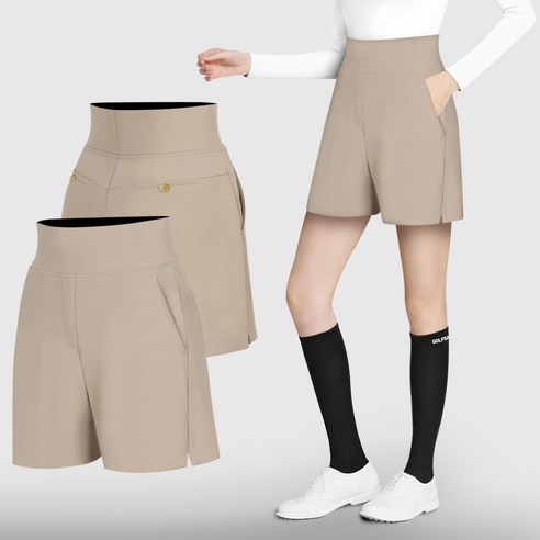   Khaki Brown Women's Golf Shorts Half-Length Banded Spandex Women's Golf Wear Plus Size