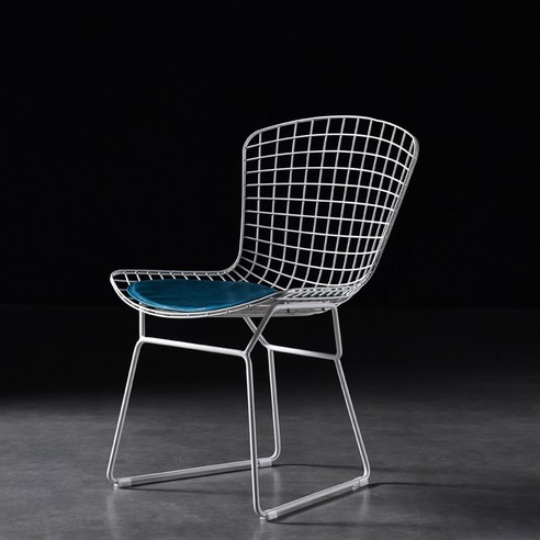 북유럽풍 ins 격자 의자 그물 빨간색 펀칭 금색 식탁 의자 등받이 의자 화장 의자 철예 창의가, 화이트+블루 방석