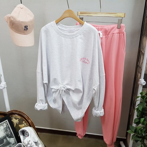 상상그이상 여성용 자수 레터링 포인트 조거팬츠 트레이닝 세트 꾸안꾸 빅사이즈 홈웨어룩