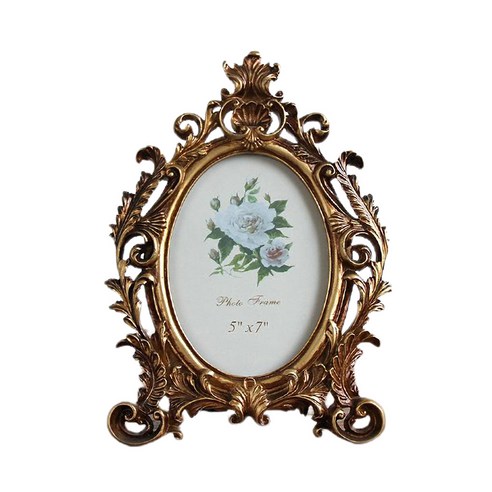 SJSHOP 레트로 그림 프레임 빈티지 8x6 ''''5x7 "사진 홀더 타원형 프레임, 골드, 수지 유리