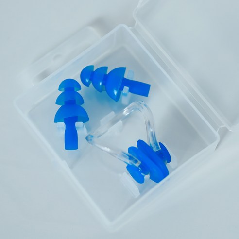 고아웃타운 수영 실리콘 코마개 + 귀마개 세트, 블루