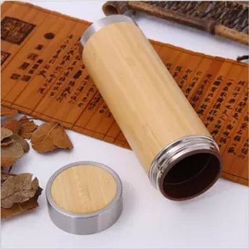 나무 대나무 보온병 컵 형 물병 새겨진 진공 플라스크, 01 Bamboo Thermos