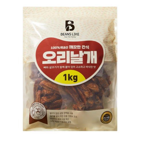 빈즈라이크 수제간식 강아지간식, 빈즈라이크 오리날개 1kg, 1개, 1kg