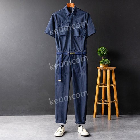 점프수트 작업복 하계 스즈끼복 일체형 반팔 정비복, 블루, 1개