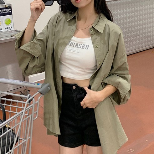 라라홀리 캐주얼 박시 오버핏 카라넥 긴팔 셔츠